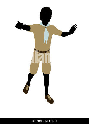 African American Boy Scout silhouette dressed in shorts on a white background Stock Photo