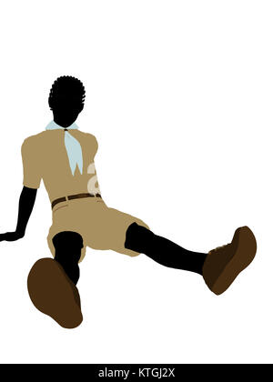 African American Boy Scout silhouette dressed in shorts on a white background Stock Photo