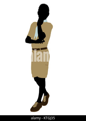 African American Boy Scout silhouette dressed in shorts on a white background Stock Photo