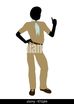 African American Boy Scout silhouette dressed in pants on a white background Stock Photo