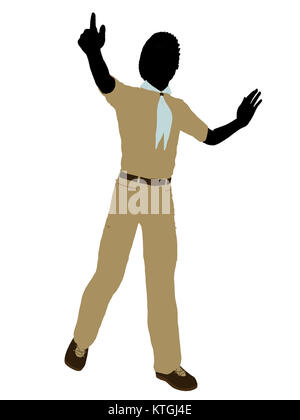 African American Boy Scout silhouette dressed in pants on a white background Stock Photo