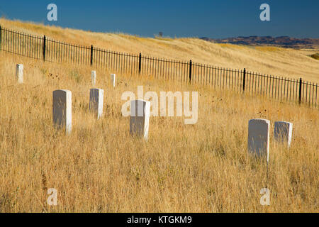 U.S. soldier headstone markers at Last Stand Hill, Little Bighorn Battlefield National Monument, Montana Stock Photo