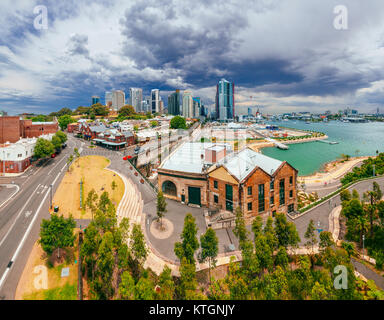 The Rocks, Sydney CBD skyscrapers and International Towers at Barangaroo South, view from Henry Deane rooftop at Henry Deane, Sydney, Australia Stock Photo