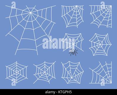 Spider web thin line icon set. Cobweb vector solated on white linear symbol pack. Spiderweb outline sign. Editable stroke. Simple pictogram graphic co Stock Vector