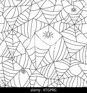 Spider web seamless pattern. Cobweb vector illustration. Black on white monochrome background. Season celebration symbol. Spiderweb outline. Print, wr Stock Vector