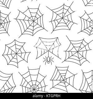 Spider web seamless pattern. Cobweb vector illustration. Black on white monochrome background. Season celebration symbol. Spiderweb outline. Print, wr Stock Vector