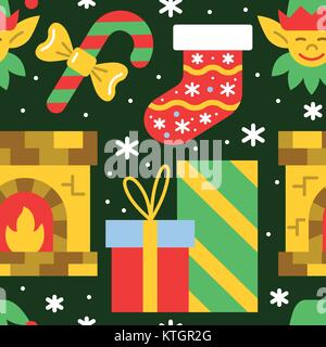 Christmas symbol seamless pattern. New year vector illustration. Color on dark flat style background. Season celebration sign. Web, print, wrapping, p Stock Vector