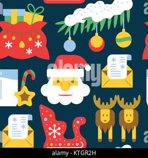 Christmas symbol seamless pattern. New year vector illustration. Color on dark flat style background. Season celebration sign. Web, print, wrapping, p Stock Vector