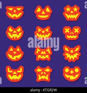 Halloween face icon sticker set. Flat style color badges for web, banner, emblem, logo. Element collection for print, fashion patch, tag, label, poste Stock Vector