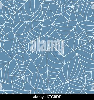 Spider web seamless pattern. White cobweb flat design vector illustration  color background. Season celebration symbol. Spiderweb outline. Print, wrap Stock Vector