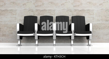 Waiting room. Empty luxury chairs on white floor. 3d illustration Stock Photo