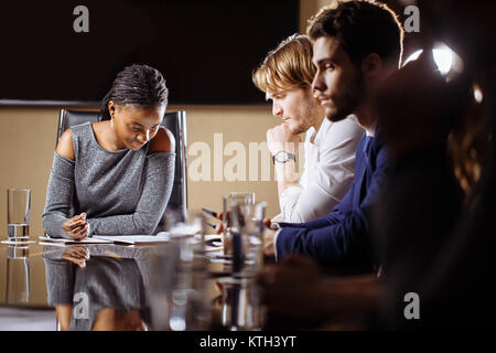 Female team leader on Meeting Discussion Talking in office conference room Stock Photo