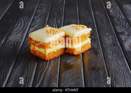 Appetizer for reception. Tiramisu, honey cake in nut breading Stock Photo