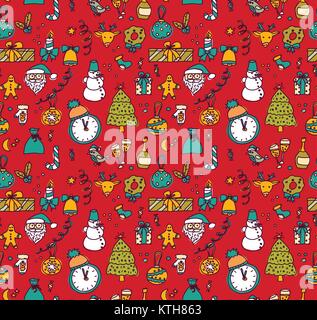 New year christmas objects red seamless pattern Stock Vector
