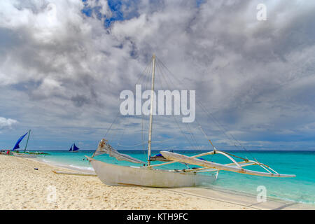 Nov 18,2017 Boats moored on the Puka beach in Boracay, Philippines Stock Photo