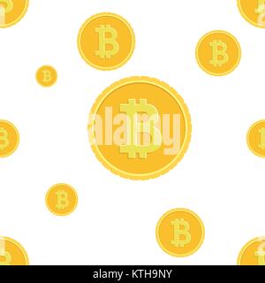 Bitcoins Falling On White Background Seamless Pattern Crypto Currency Mining Concept Vector Illustration Stock Vector