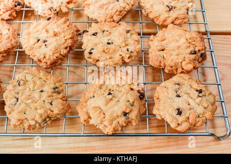 chocolate chip cookies in stainless steel tray. Stock Photo