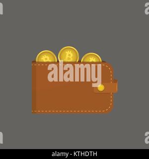 Leather wallet with bitcoins Stock Vector