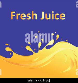 Bright advertising background with yellow juice on blue Stock Vector