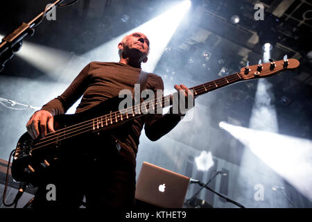 The British new wave band Ultravox performs a live concert at Rockefeller in Oslo. Here musician Chris Cross on bass is seen live on stage. Denmark, 21/10 2012. Stock Photo