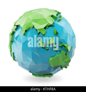 3D Rendering low poly earth globe illustration. Polygonal globe icon, low poly style Stock Photo