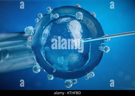 3d illustration artificial insemination, fertilisation, Injecting sperm into egg cell. Assisted reproductive treatment. Stock Photo
