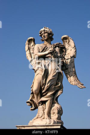 Angel with the Crown of Thorns, by Paolo Naldini, one of the angels on Ponte Sant'Angelo, rome. It's inscription is In aerumna mea dum configitur spin Stock Photo