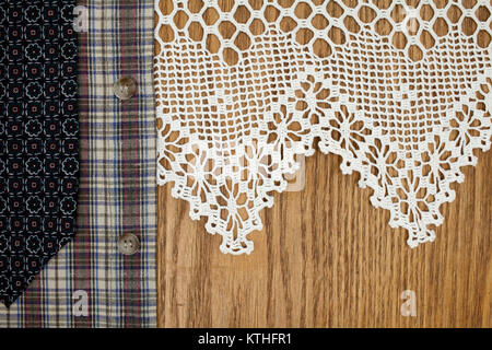 man's necktie, shirt, lace napkin conceptual image of a classic style in fashion Stock Photo