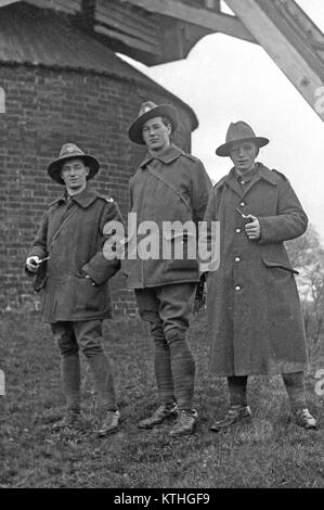 Three New Zealand soldiers from World War One pose for the camera. Location and date unknown. Stock Photo