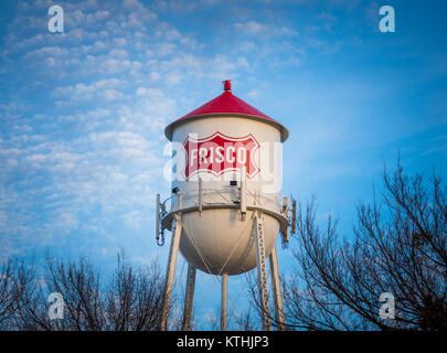 Water tower in Frisco, Texas. Frisco is a city in Collin and Denton counties in Texas, in the Dallas-Fort Worth metroplex. Stock Photo