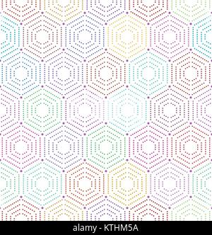 Geometric repeating vector ornament with hexagonal dotted elements. Geometric modern ornament. Seamless abstract modern pattern Stock Vector