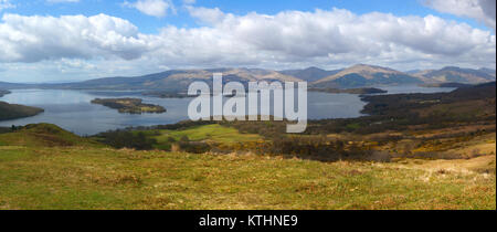 Panoramic view of Loch Lomond from Conic Hill in Trossachs National Park in Scottish highlands. Stock Photo