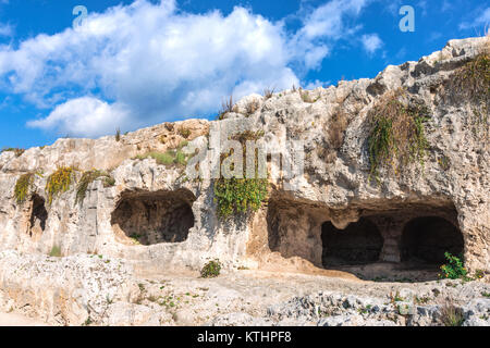 the way of the tombs inside the Greek theater of Syracuse Stock Photo