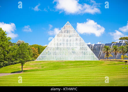 SYDNEY,AUSTRALIA-JAN 6, 2015:Pyramid with glass and steel facadeon Jan 6 2015 in Palm Cove, Royal Botanic Gardens in Sydney, Australia. Stock Photo