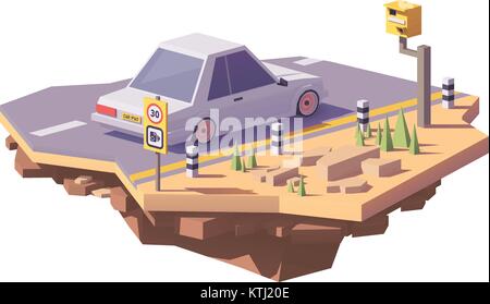 Vector low poly speed camera and a car Stock Vector