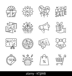 Season sale thin line icon set. Clearance vector linear symbol pack. Outline sign editable stroke isolated on white. Simple pictogram graphic collecti Stock Vector