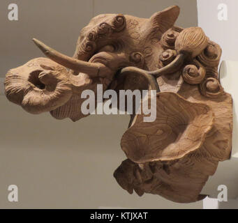 Beam end in form of mythical creature, Japanese, 17th century, wood, Honolulu Museum of Art, 5996.1, .2 Stock Photo