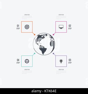 Business infographics template 4 steps with square Stock Vector