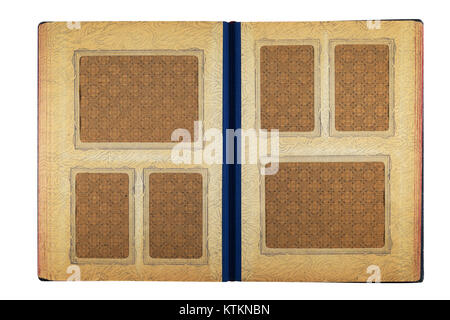 opened old vintage photo album on white background Stock Photo