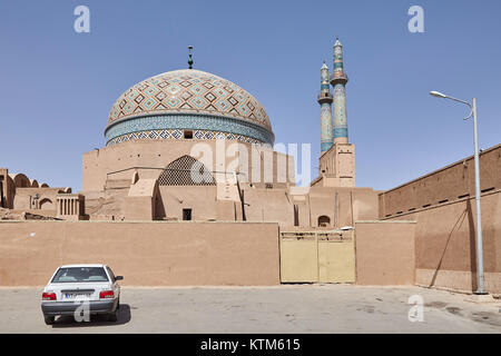 Yazd, Iran - April 22, 2017: Car parked in the yard, in the historic center of the city, near the clay mosque. Stock Photo