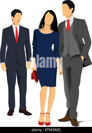 Two young handsome men and young woman. Businessman. Business woman. Vector illustration Stock Vector