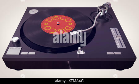 3d illustration of a vinyl player plays vinyl disc in cartoon style. dj concept icon. Stock Photo