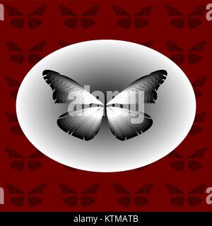 Black and White Butterfly in an ellipse on a red background Stock Vector