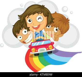 Illustration of kids driving in a car Stock Vector