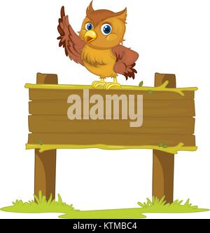 Illustration of an owl on a blank sign Stock Vector