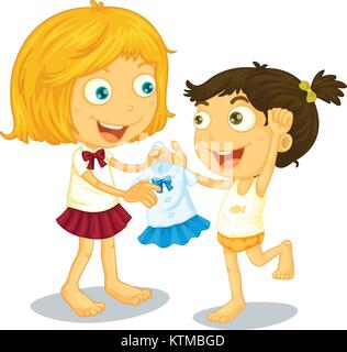 Illustration of sisters getting ready for school Stock Vector