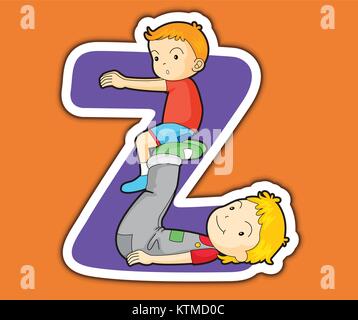 Illustrated alphabet letter series with kids Stock Vector