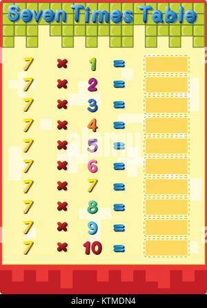 Worksheet of the 7 times tables Stock Vector