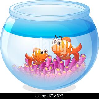 illustration of a water bowl and a fish on a white background Stock Vector