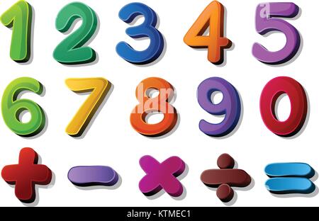 illustration of numbers and maths symbols on white background Stock Vector